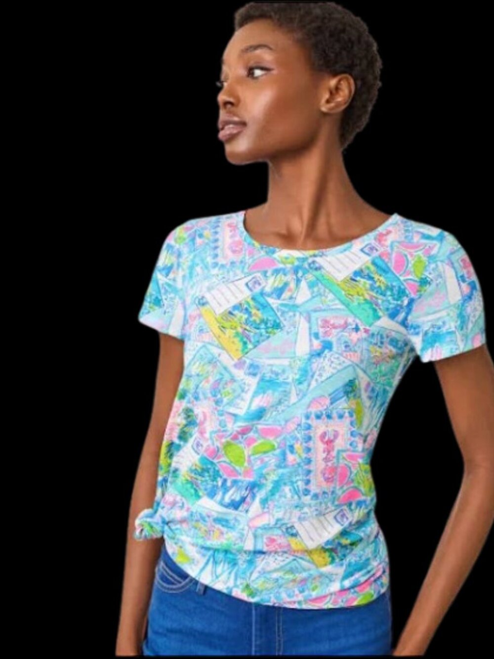 Lilly Pulitzer Women's Etta V-Neck Top Shirt Multi Wish You Were Here